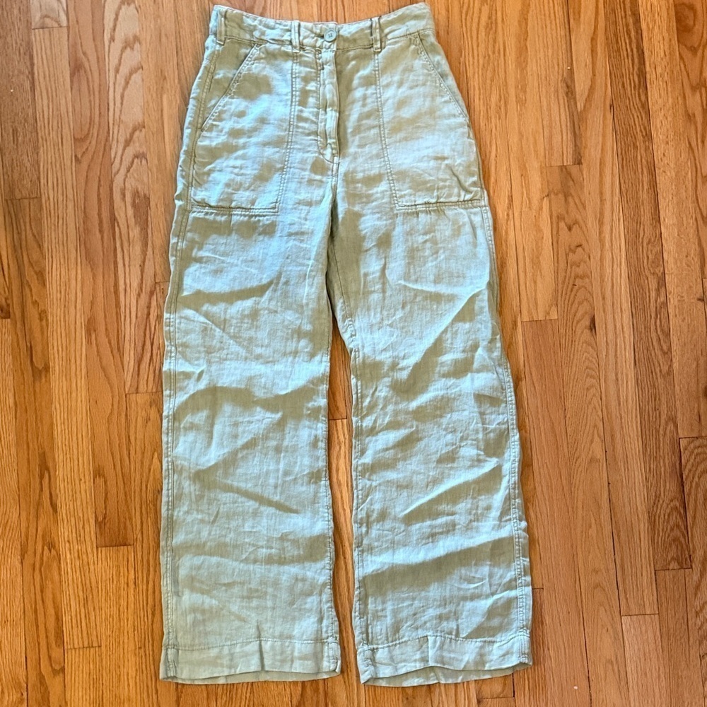 Zara XS Light Green Linen Pants NWT 14” across waist 12” rise 29”‎ inseam
